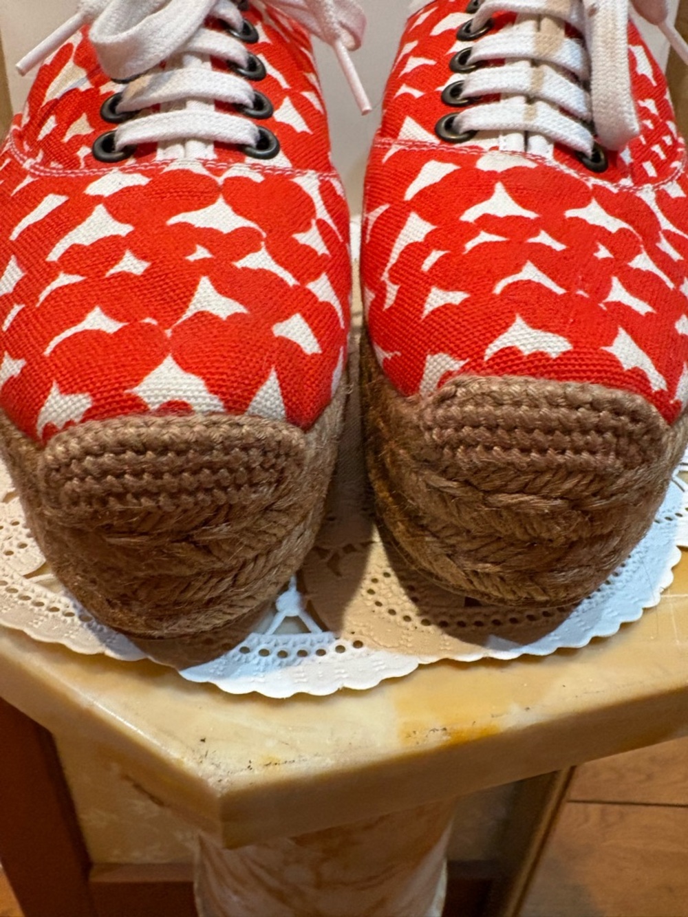 STELLA McCARTHY Red & Ivory Canvas Espadrille Lace-Up Shoes - Picture 2 of 11